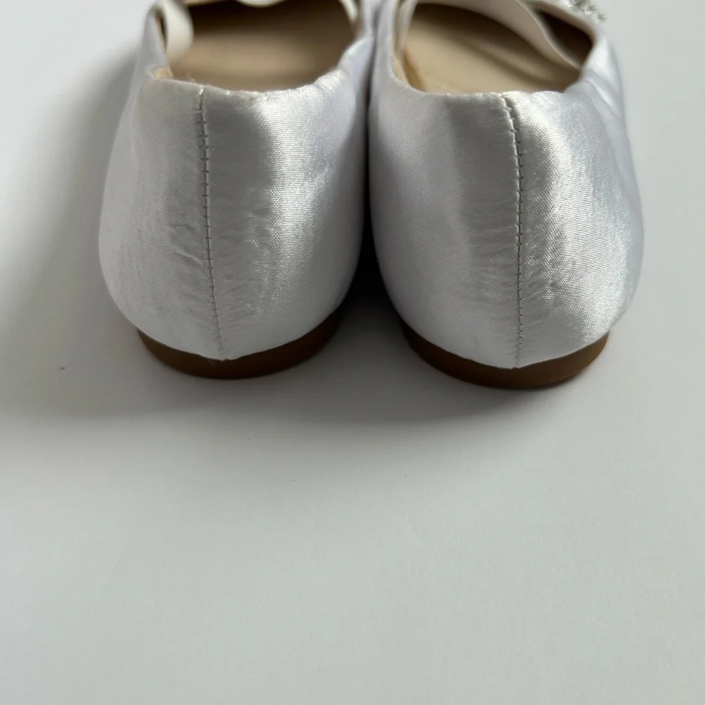 DREAM PAIRS Girl's Mary Jane Pearl Ballerina Flats White Satin Silver‎ Beads 3
